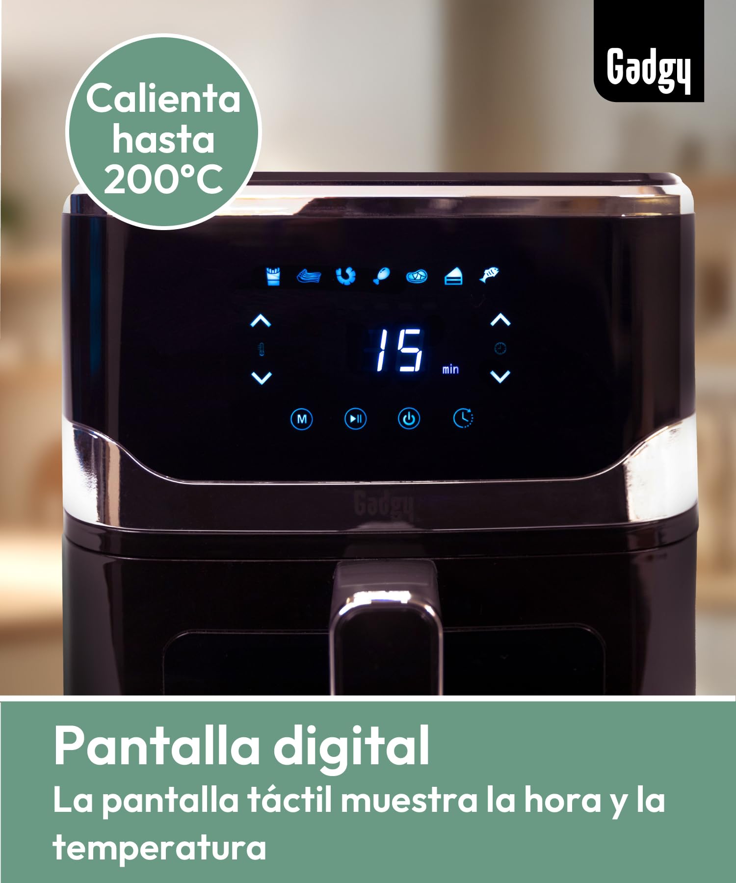 Gadgy Freidora de Aire 5 L 1400 W con Ventana y Pantalla Táctil | Airfryer con 7 Programas de 80 a 200 Grados Cesta Antiadherente para Patatas Pollo Pescado Verduras y Snacks