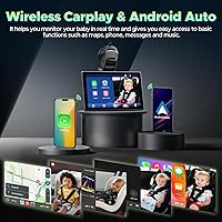 Vista 4 de LAMTTO Baby Car Monitor with 7" Split Screen, Wireless CarPlay & Android Auto, HD Rear Camera for Baby with Night Vision, Car Display for