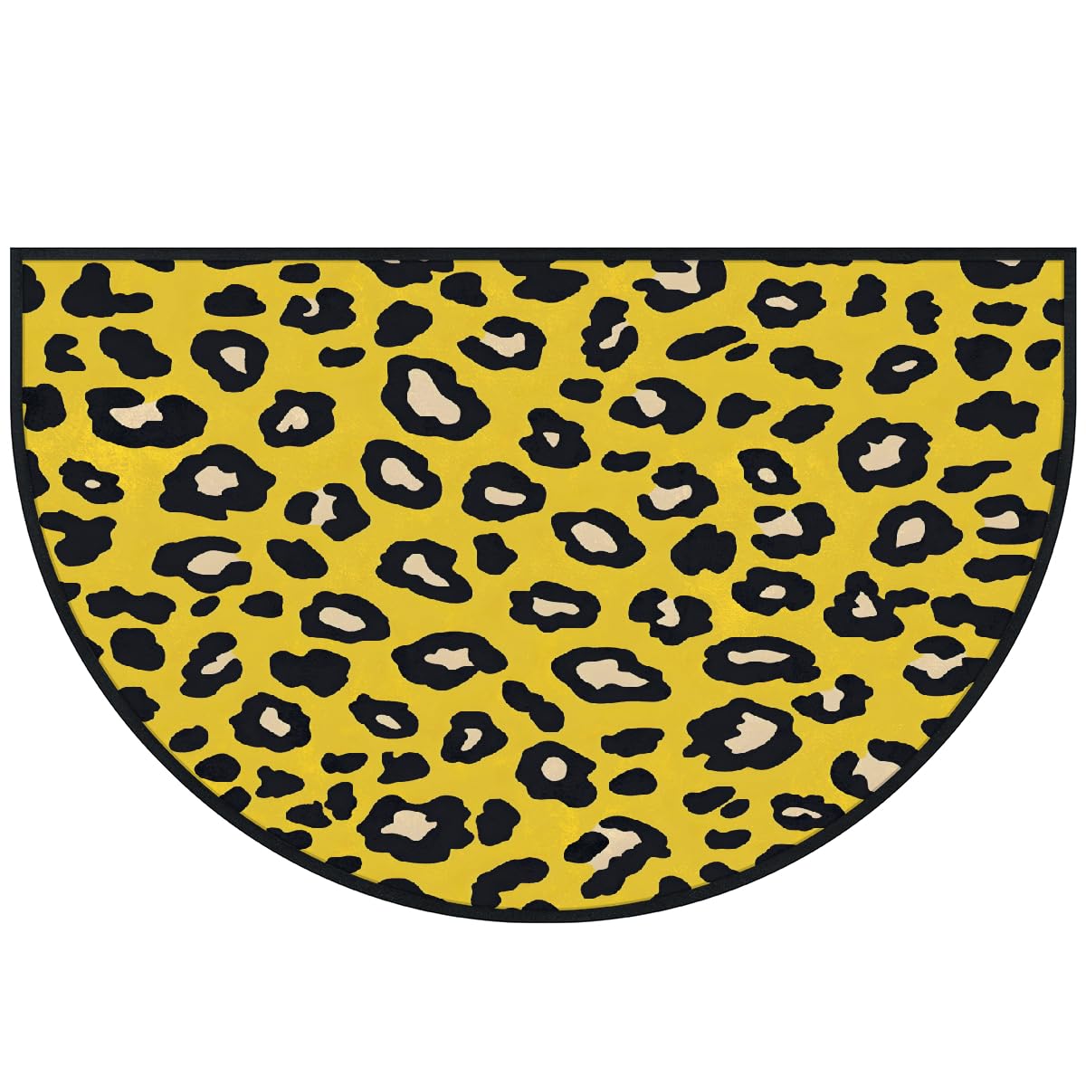 Mexpekil Paillasson demi-lune pour intérieur et extérieur - Motif léopard jaune - Demi cercle - Absorbant la saleté - 100 x 160 cm
