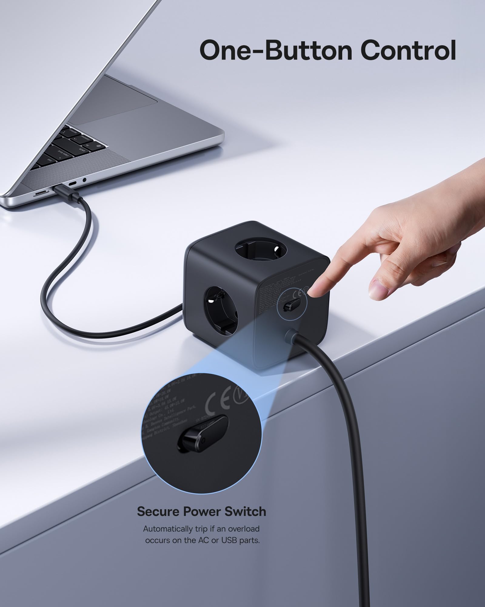 Baseus GaN6 listwa zasilająca USB C 67 W, ładowarka USB C, 3-drożne gniazdko z przełącznikiem, przenośna ładowarka PD, do MacBooka, iPada, iPhone 16/15, Galaxy S25 Ultra, do domu, biura, podróży