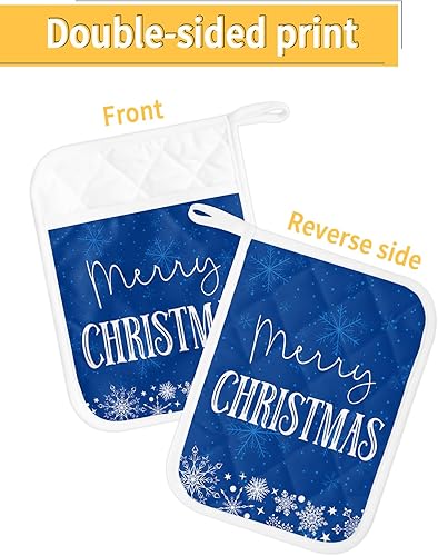 Miniatura 2 de Merry Christmas 5Pcs Pot Holders for Kitchen, Non Slip & Heat Insulation Terry Cloth Potholder Set with Pocket, Thick Hot Pad Oven Mitts Trivet