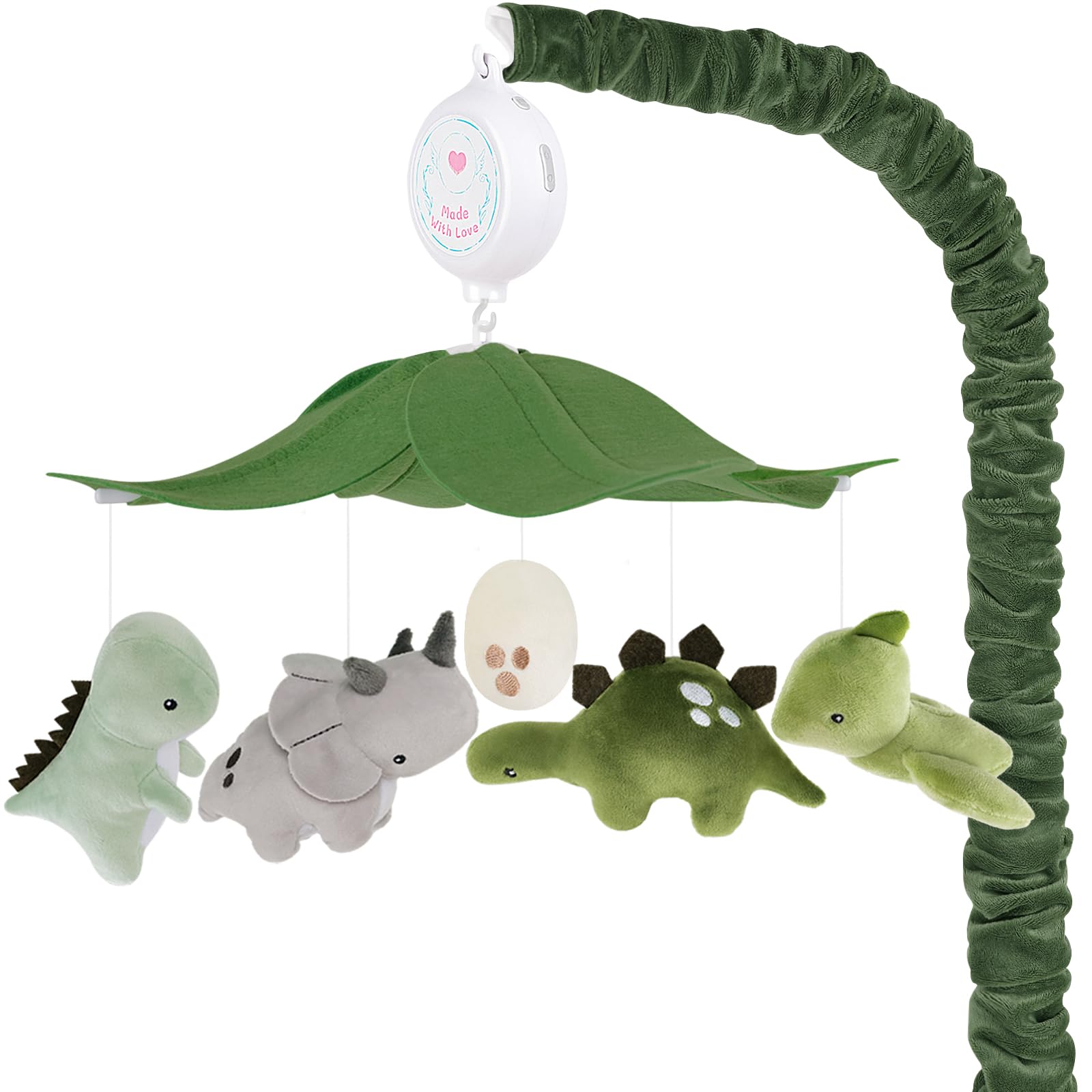 PIIKAGO Dinosaur Crib Mobile – Grey and Green Dino Baby Crib Mobile with 3-Mode Music Box, Jurassic Dreams Baby Mobile for Boys & Girls, Nursery