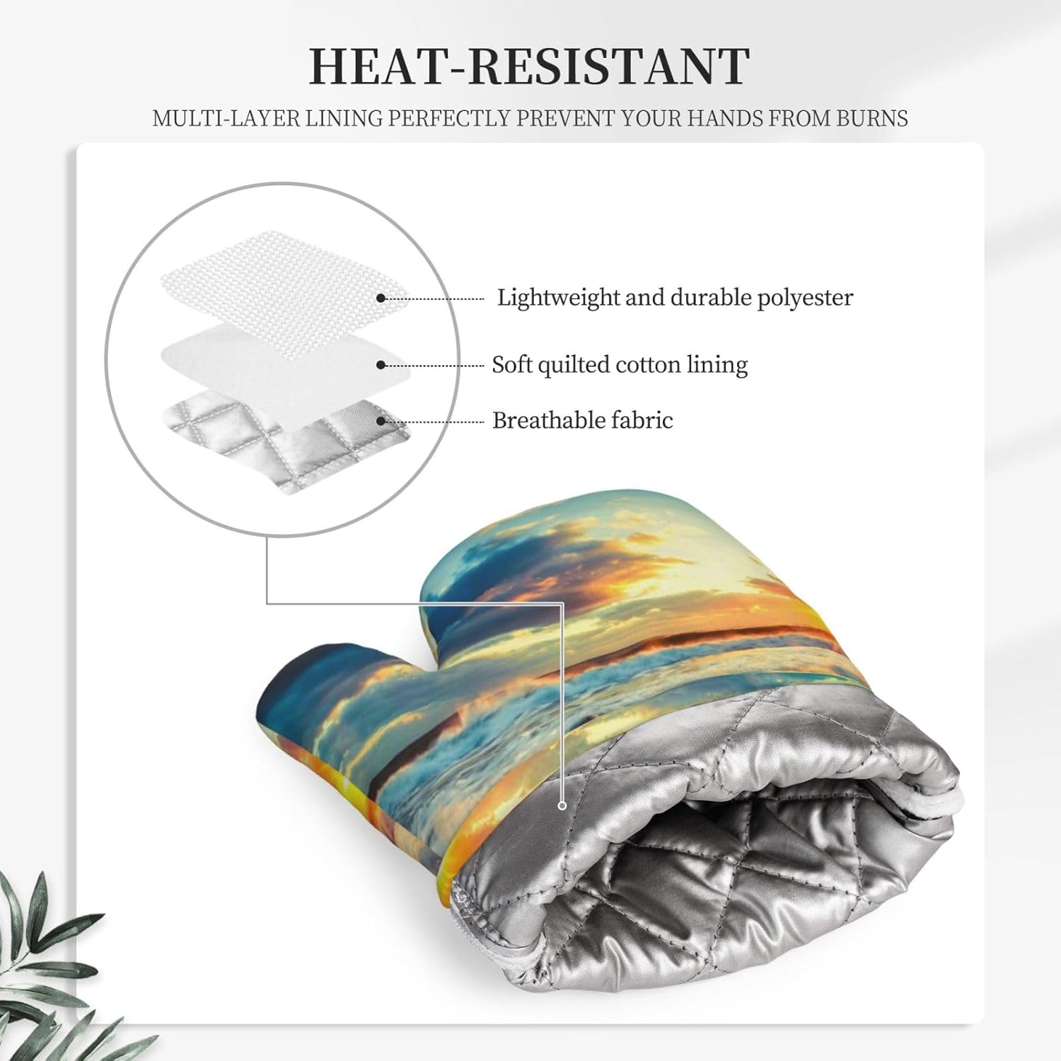 Sunset Beach Oven Mitts and Pot Holders Set of 4 Heat Resistant Kitchen Gloves with Silicone Palm Hot Pads for Baking Cooking Grilling BBQ