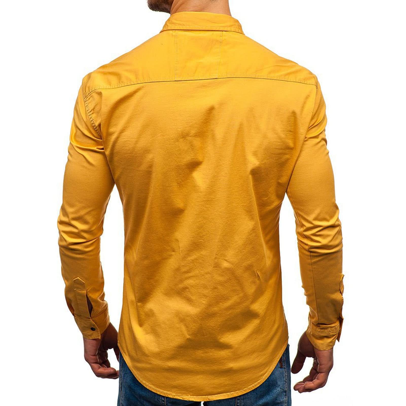 Men's Long Sleeve Hiking Shirts Lightweight Tactical Button Down Cargo Shirt Plain Slim Fit Shirt with Pockets (Yellow,XX-Large)