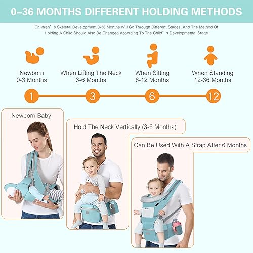 Miniatura 6 de Portabebés ergonómico para bebés con asiento de cadera, bolsa de canguro suave, portabebés para recién nacidos a niños pequeños de 7 a 45 libras,