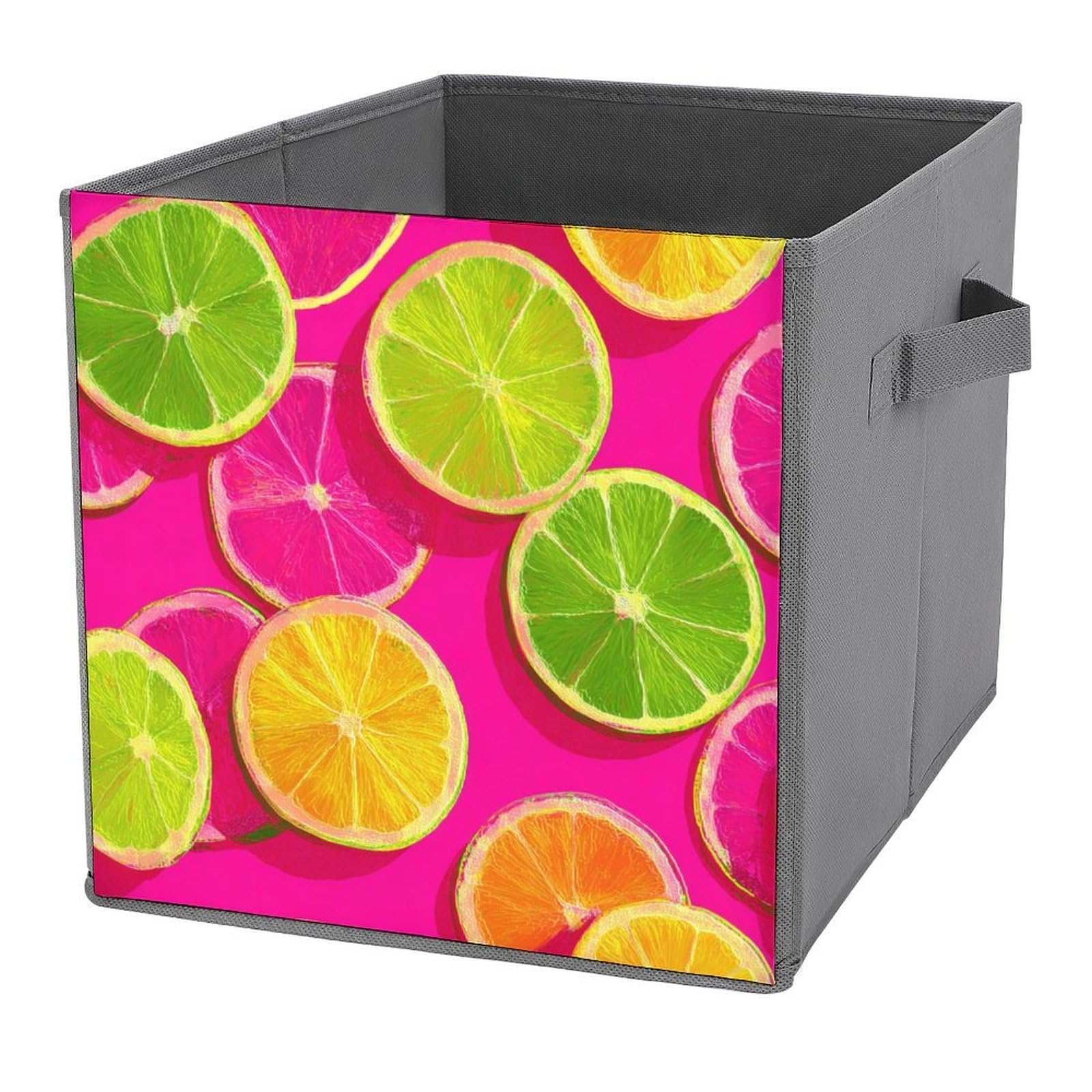 Jubonexis Bright Lemon And Lime Neon Slices Cube Storage Bins Storage Cubes Foldable Decorative Fabric Storage Baskets Home Organizers with Handles for Shelves,Closet, 27x27 CM