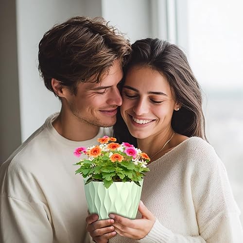 Miniatura 7 de Macetas Meowell de 76.565.554.54 pulgadas para plantas de interior y exterior, paquete de 7 macetas gruesas con agujeros de drenaje y platillos,