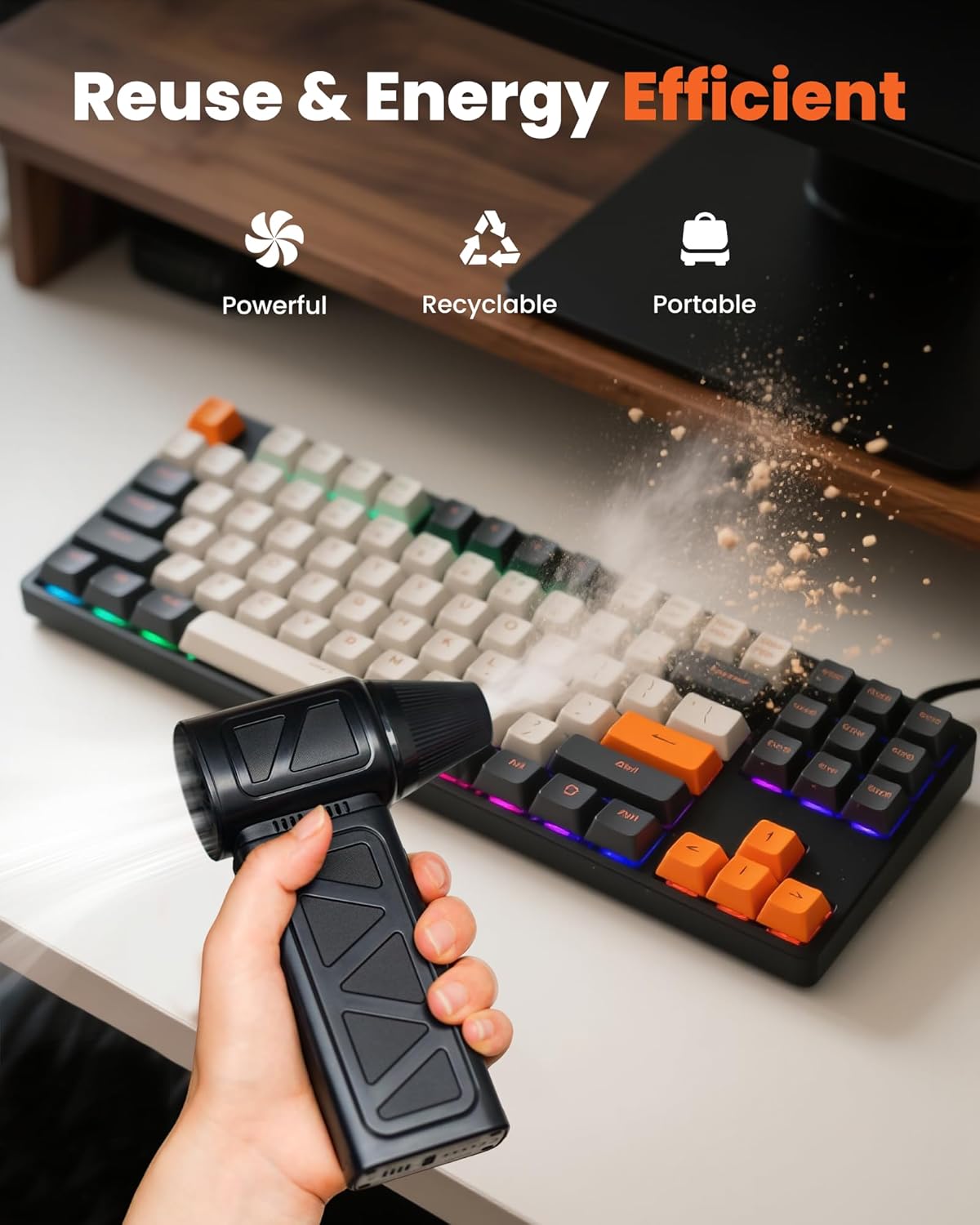 Compressed Air Duster, 150000RPM Cordless Air Duster 5-Gear Adjustable Electric Air Duster, Rechargeable Brushless Motor Air Blower for Keyboard, PC, Car, Outdoor and Home Cleaning
