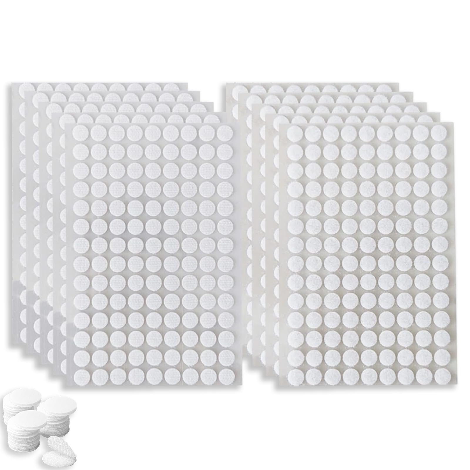 Weilin 1260 Pcs Sticky Dots Double Sided, Small Double Sided Sticky Dots Self Adhesive Hook and Loop for Office, Home, Craf (10mm 630 Pairs)