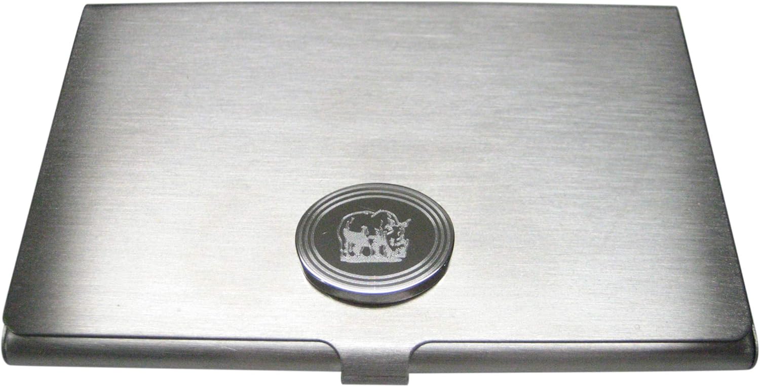 Kiola Designs Silver Toned Etched Oval Rhino Business Card Holder