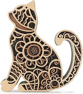 Laisgee Multi-Layered Cat Decor, Farmhouse Wooden Cat Craft 4 Layer Rustic Kitten Self-Standing Statue Desktop Shelf Tier Tray Display Cat Lovers Gift 6''