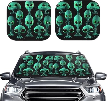 Car Windshield Sun Shade Aliens Sun Shade Cover Car Front Windshield Sunshade 2 Piece Foldable Sunshades Window SunShade Protector for Most Sedans SUV Truck