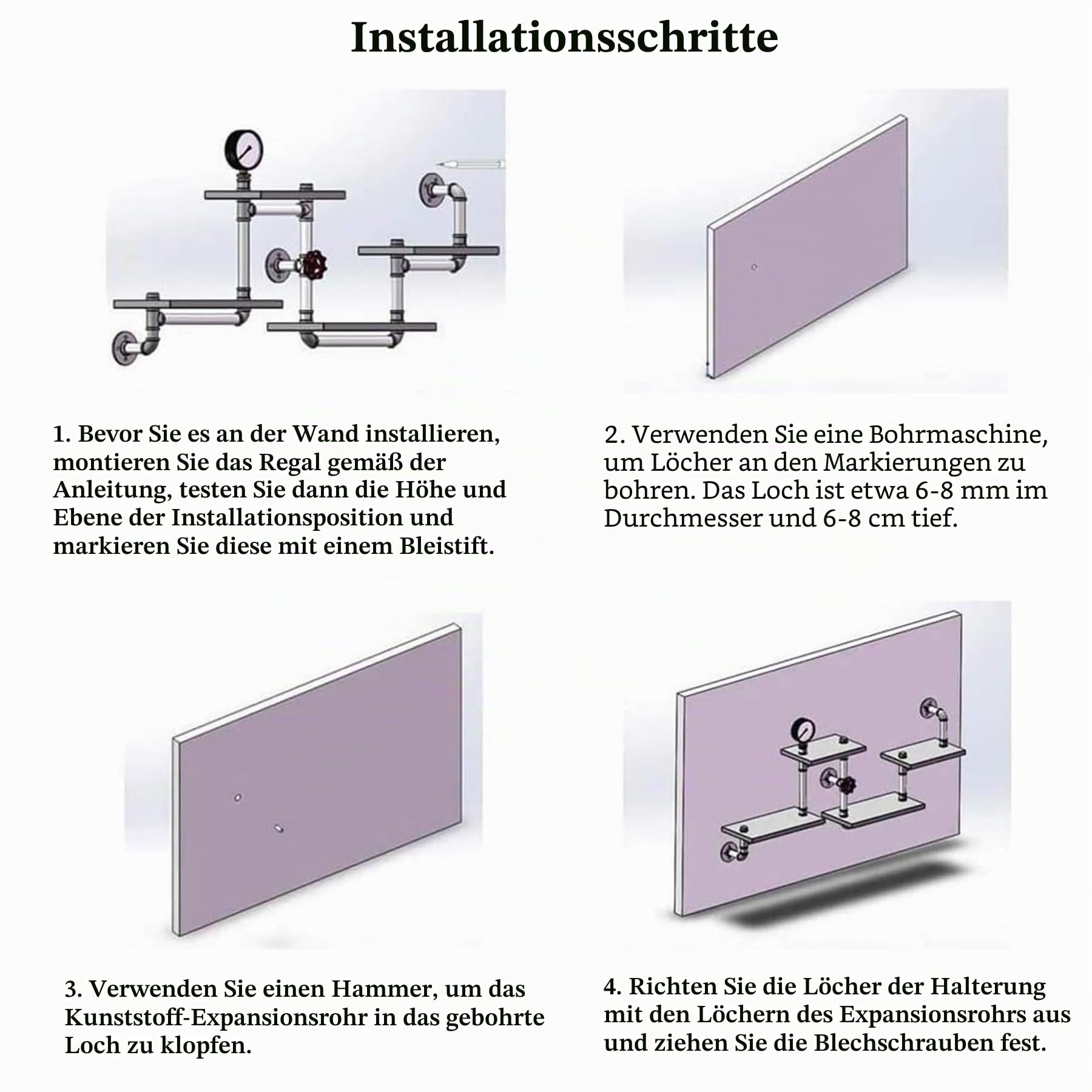 Industrielles Wandregal, Organizer, für Rohre, aus Metall, rustikal, mit Regalen aus Holz, schwimmende Regale, Dekoration für Wohnzimmer, Schlafzimmer und Küche