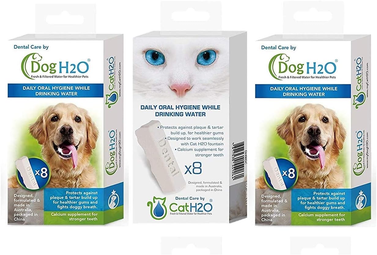 and Cat H2O Bundle, 8 Per Box, Oral Hygiene Drinking Water Additive (3 Boxes Each)