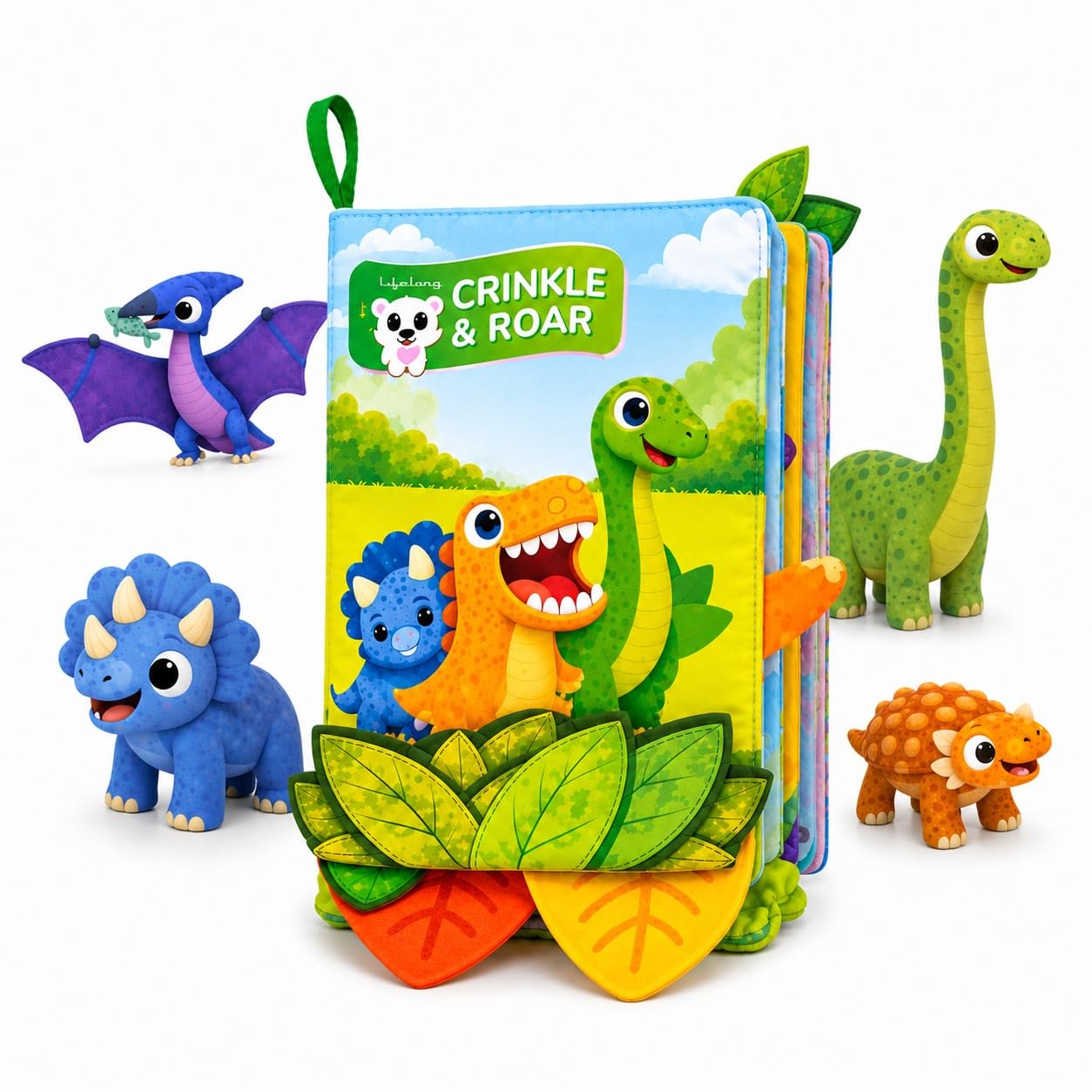 Lifelong Dino Cloth Book for Babies | Non-Toxic & BIS Certified with Crinkle Pages | Busy Book with Dinosaur Peek-A-Boo Flaps | Sensory Toy Gift for Infants & Toddlers Age 6+ Months (LLCSAB02)-image-30