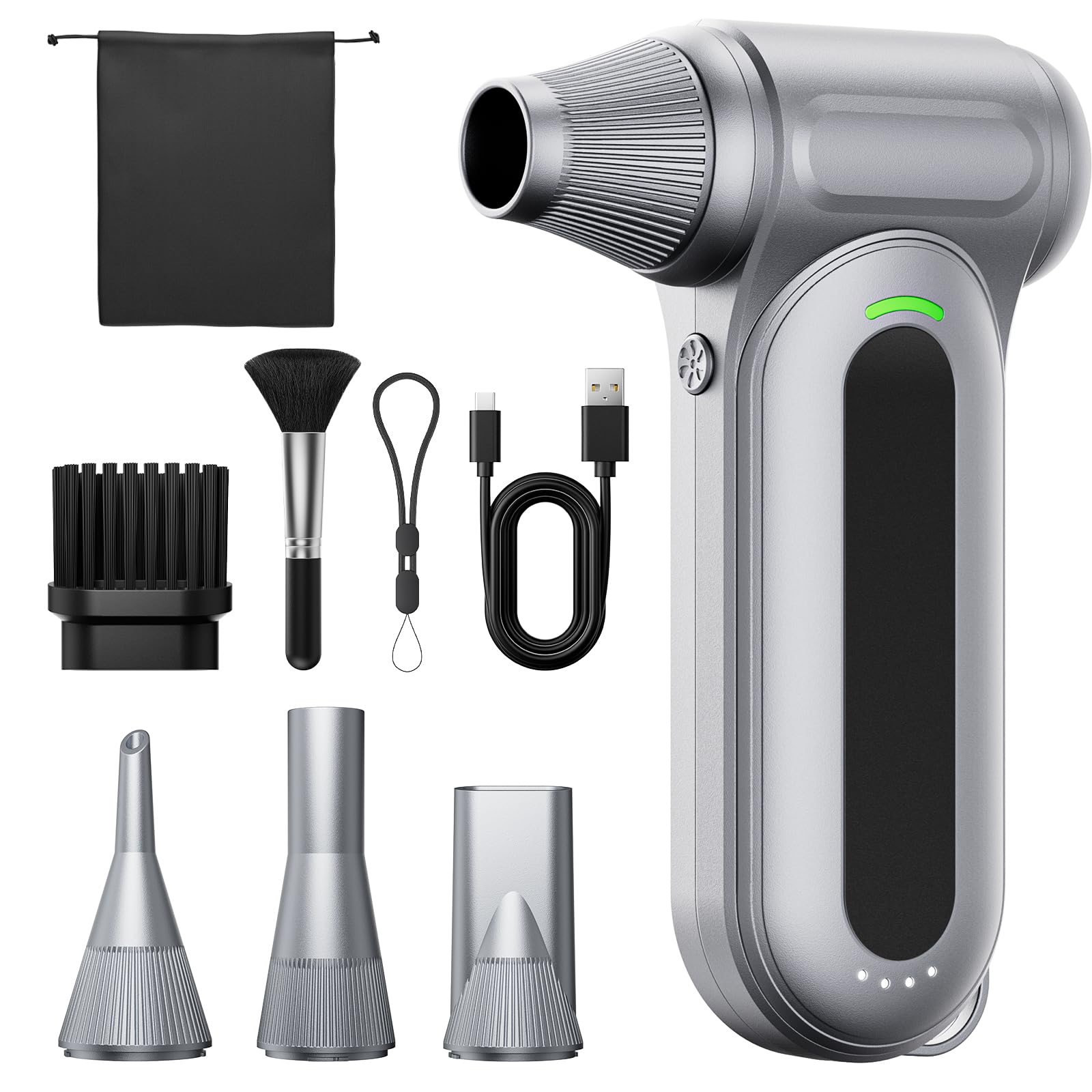 【家電批評ベストバイ受賞】エアダスター 無段階&4段階風量調整 電動ブロワー 小型 ブロアー 300000RPM高速回転 強力 150m/sな風速 4種類ノズル LEDライト 収納袋付き USB-C充電式 PC掃除/エアコン/キーボード/洗車用 日本語取扱説明書