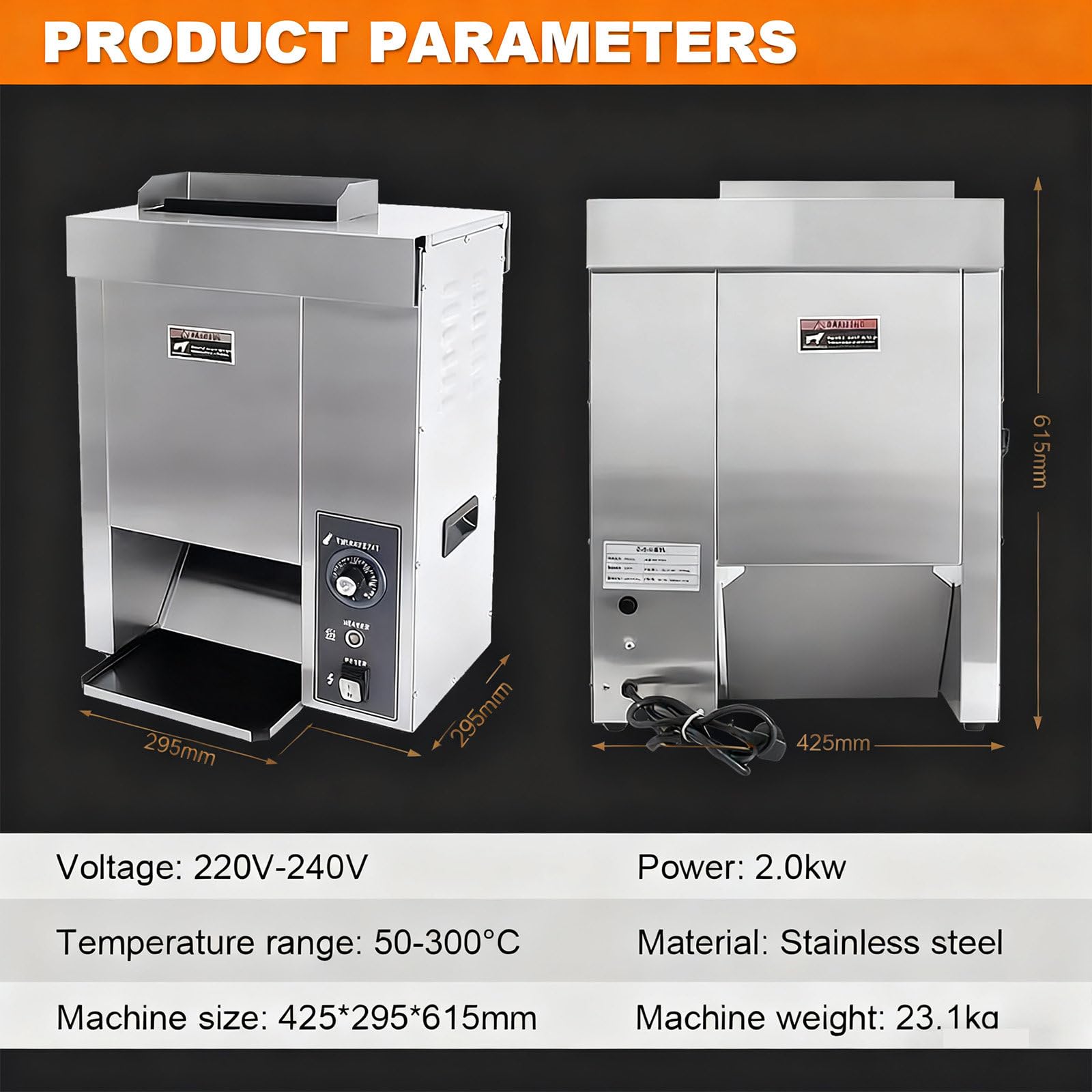 Mały opiekacz do hamburgerów, 2000 W, opiekacz do bułek, grubość dolna 12,2-20,6 mm, 50-300°C, stal nierdzewna spożywcza – idealny do food trucków, kawiarni i sklepów spożywczych.