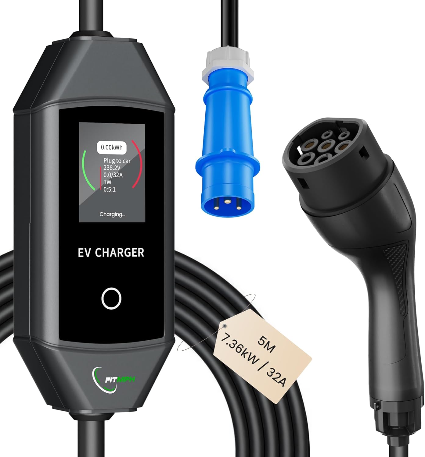FITMPH – Cargador de coche eléctrico tipo 2 7,2 kW | Control vía aplicación Wi-FI y Bluetooth | Estándar IEC62196-2 | para BEV/PHEV | Enchufe estándar UE (5,0 m) FITMPH – Cargador de coche eléctrico tipo 2 7,2 kW | Control vía aplicación Wi-FI y Bluetooth | Estándar IEC62196-2 | para BEV/PHEV | Enchufe estándar UE (5,0 m)