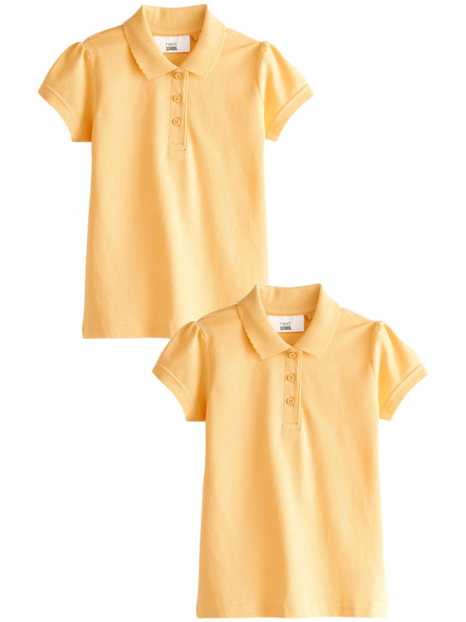 NEXT Fille Polo Standard à Manches Courtes 100% Coton, Lot de 2 Jaune 8 Ans