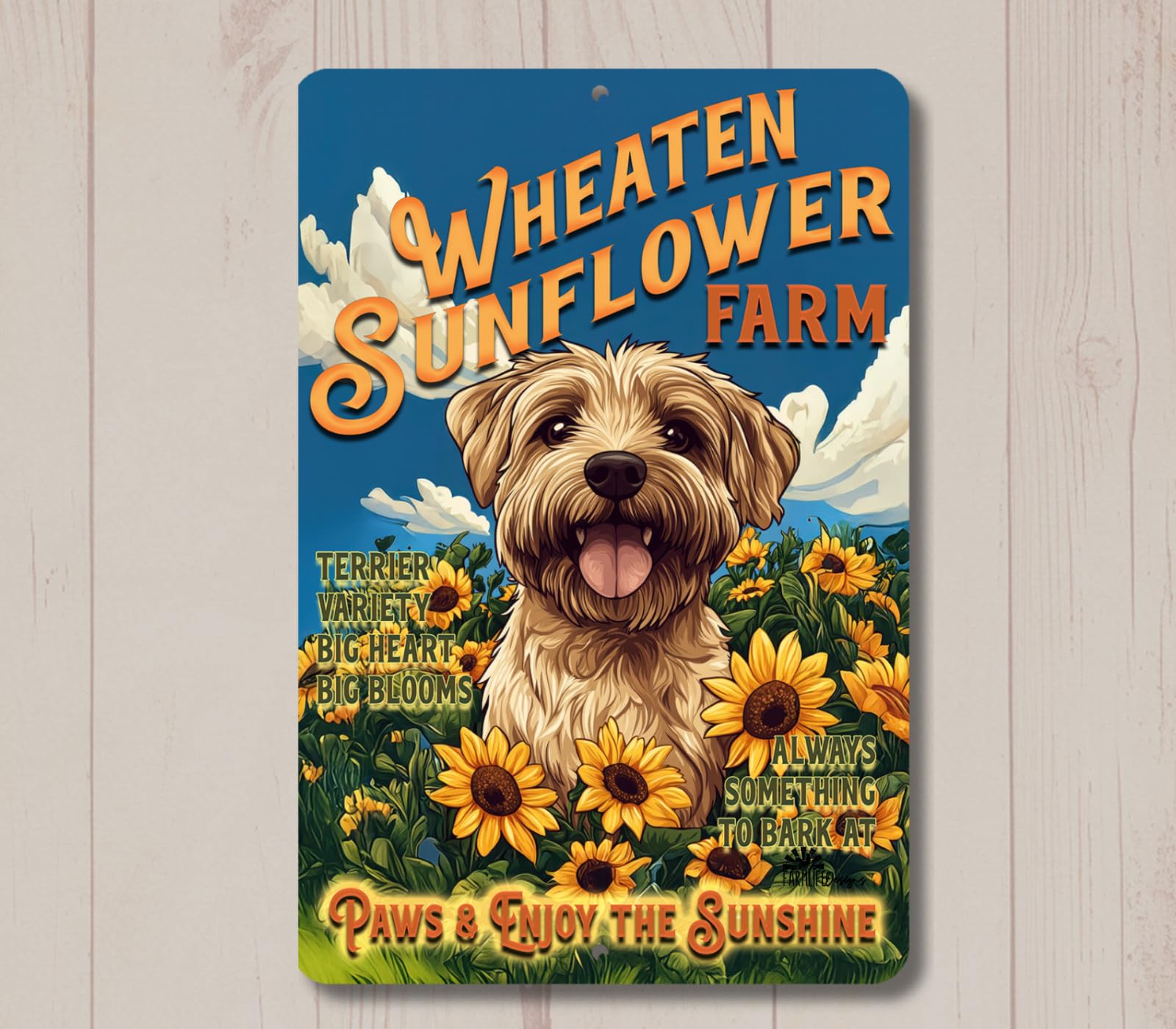 Wheaten Terrier Sunflower Farm sign wall art farmhouse decor dog funny metal tin home decor
