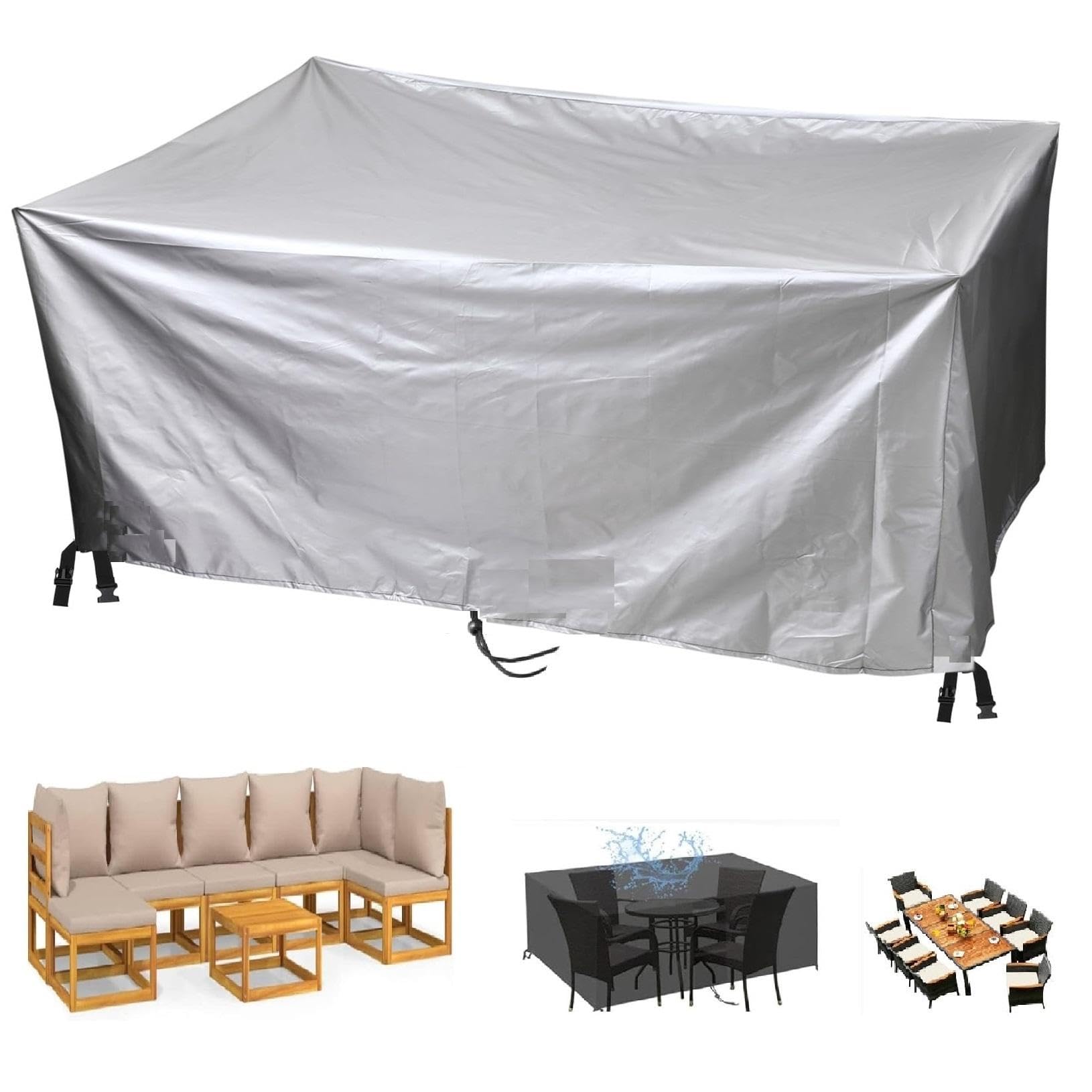 HOLEILUCK Funda Mueble De Jardin,370x370x75cm/LxWxH Funda Muebles Exterior Impermeable,Anti-UV a Prueba De Viento Tela Oxford 420d Funda Sofa Jardin Exterior para Sofá Cubre Mesa Y Sillas Exterior