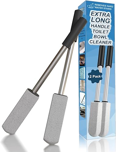 Paquete de 2 piedras pómez para limpieza de inodoros, mango extra largo de 16.14 pulgadas, piedra pómez, cepillo limpiador de inodoro para inodoros,