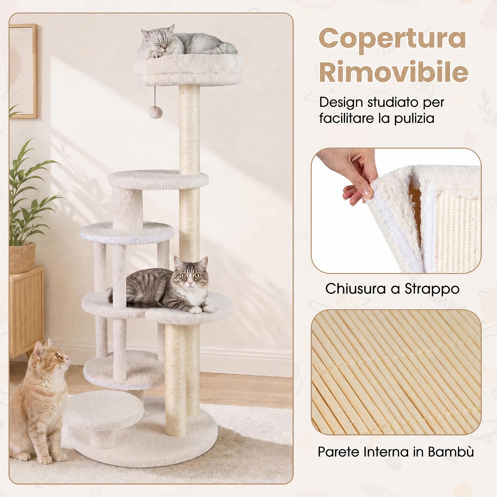 COSTWAY Albero per Gatti da Interno Alto 150 cm