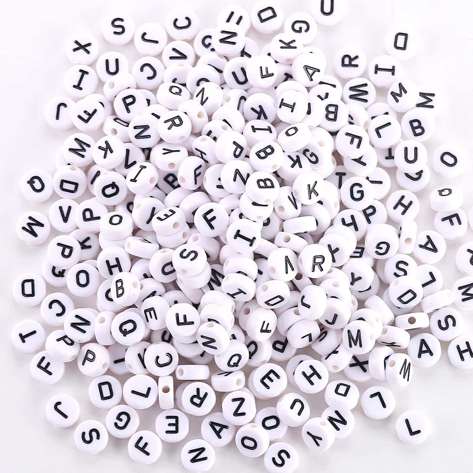 HERZWILD 500pcs Letters Beads 5×10mm White Round Acrylic Alphabet Black Letters Beads for Jewelry Crafts (Black-White) - Image 3