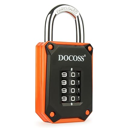DOCOSS Strong Number Locks for Door/Combination Lock Padlock/Door Combination Lock,Pad Lock,Gate Lock, Gym Locker Lock,Locks for Main Gate (Orange Black (1 Pack)), Alloy Steel;Zinc