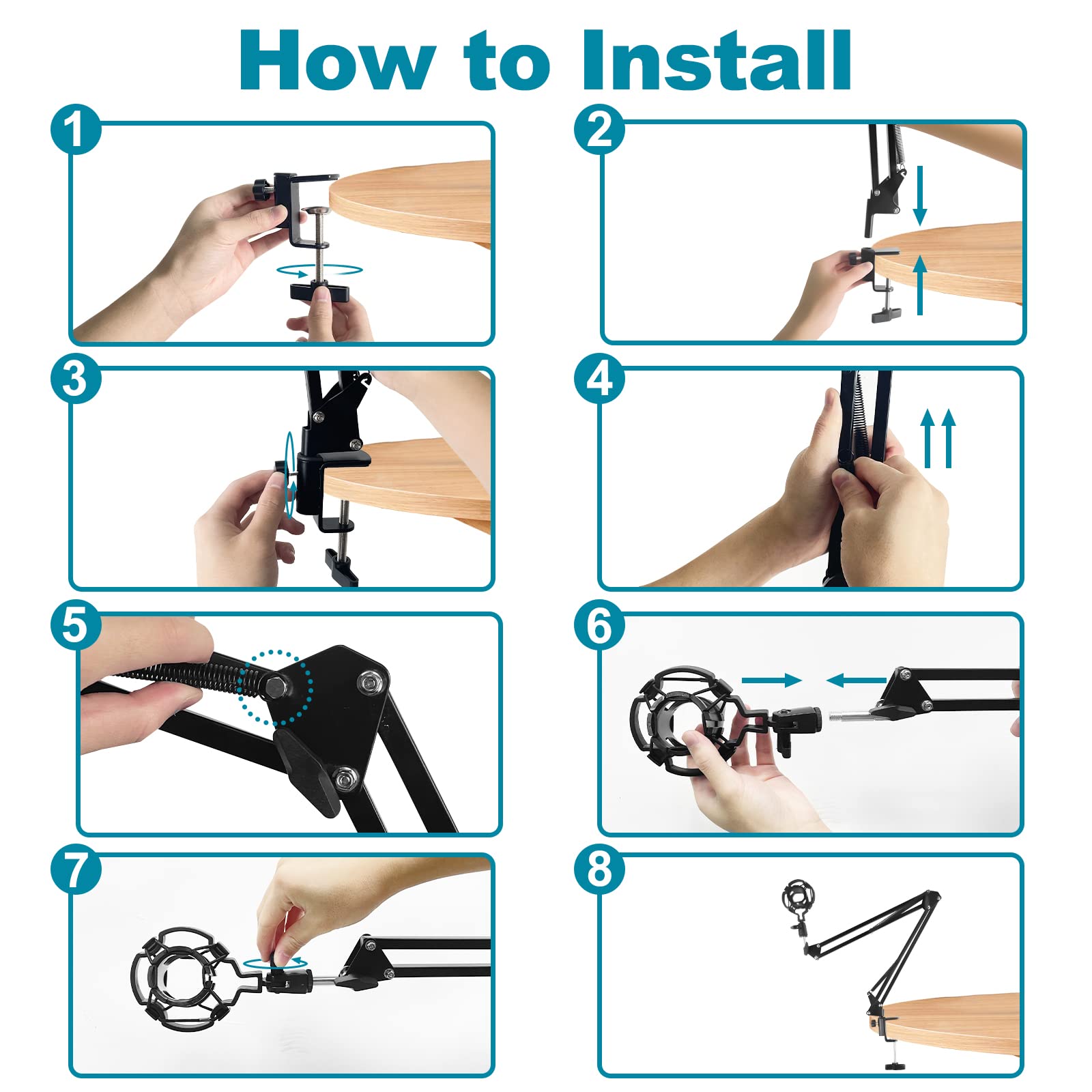 Relota Bras Micro Réglable, Support de Microphone Noir avec Filtre Anti-Pop, Pince à Micro, 5 Attaches de Câble, Anti-choc, Perche Micro Suspension pour Studio, Diffusion, Enregistrement, Gaming