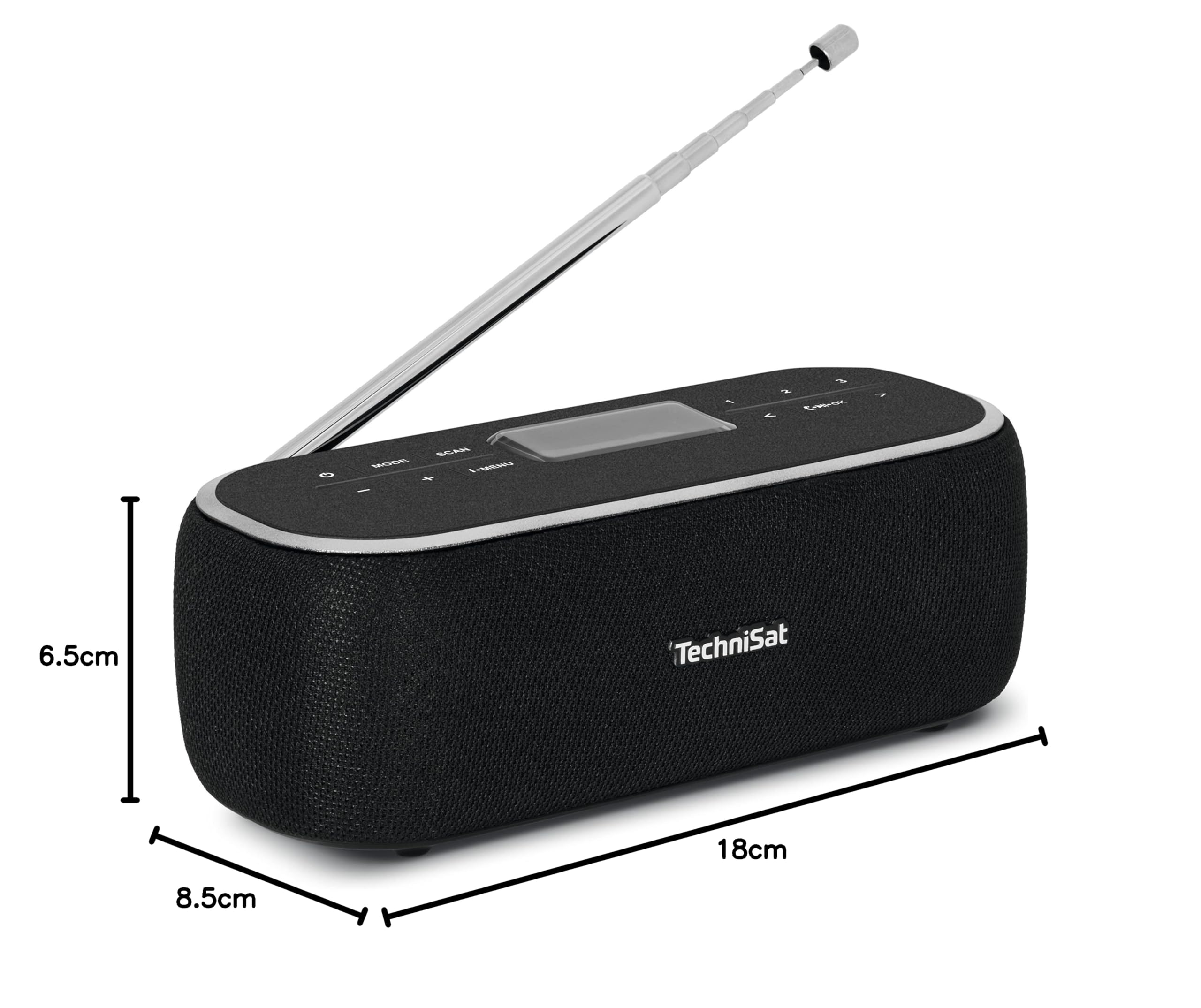 TechniSat DIGITRADIO BT 1 - altoparlante Bluetooth portatile con radio digitale DAB+ (FM, orologio, sveglia, LCD, funzione vivavoce, AUX, pulsanti di selezione diretta, batteria ricaricabile, 6W) nero