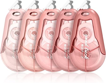 Temiary 5P White Correction Tapes Smooth Pull Out Tape for Writing, Pink | Aesthetic Correction White Tape for Instant Correction, Easy to Use Applicator for School Students Office Supplies