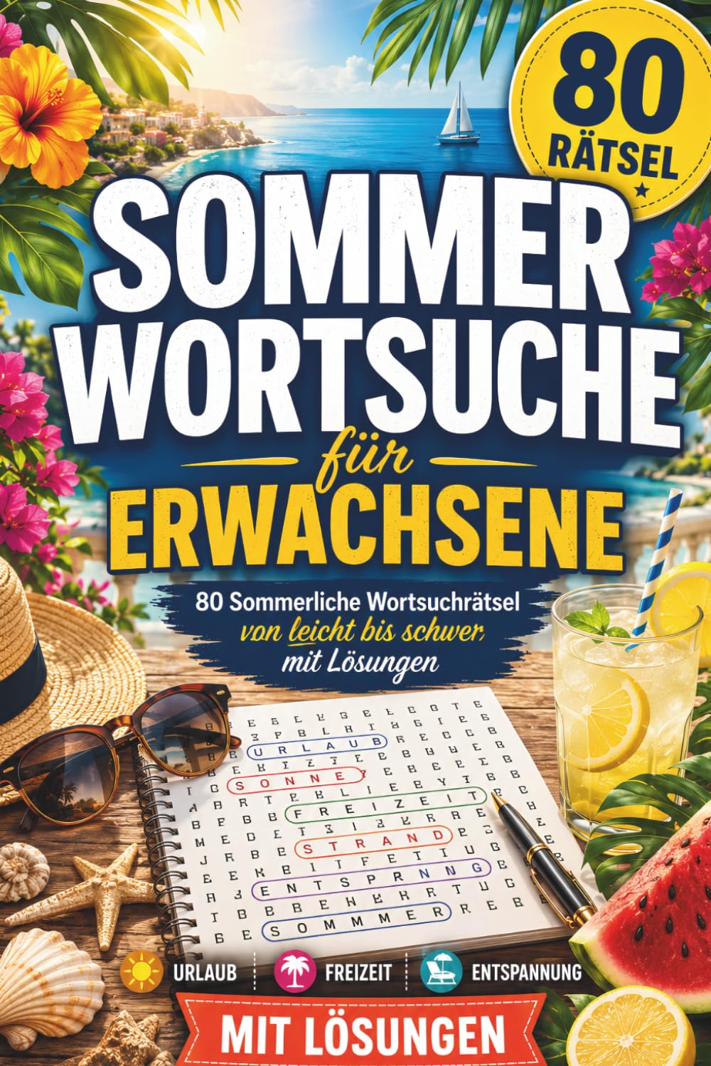 Sommer Wortsuche Rätselbuch für Erwachsene: 80 Sommerliche Wortsuchrätsel von leicht bis schwer mit Lösungen