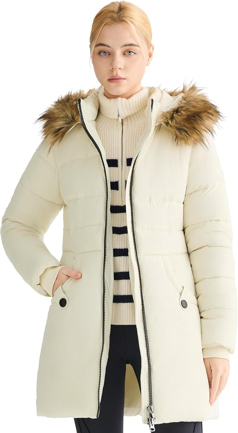 Orolay CHIIONE Winter Puffer Jacket Women's Slim Windproof Down Coat with Detachable Fur Collar & 3 Pockets, Warm Parka