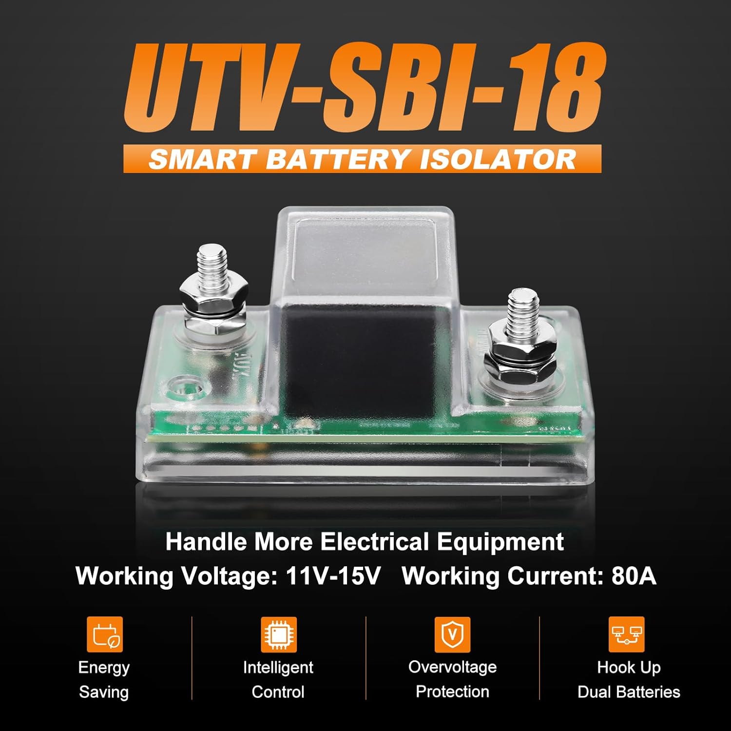 12V UTV Dual Battery Isolator Connect & Monitor Kit with LED Digital Double Voltmeter Fit for Honda Pioneer 1000/700/500, Replace #UTV-SBI-CM, Dual Battery Isolator Kit