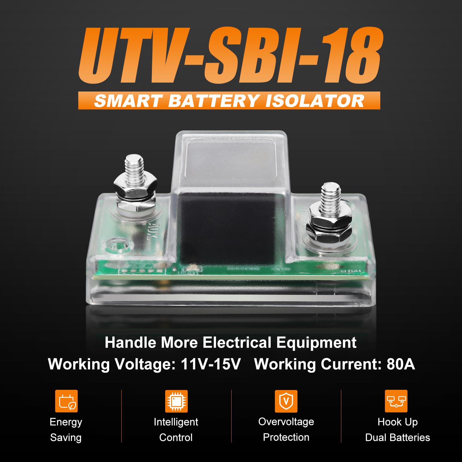 Drieaco 12V UTV Dual Battery Isolator Connect & Monitor Kit with LED Digital Double Voltmeter Fit for Honda Pioneer 1000/700/500, Replace #UTV-SBI-CM, Dual Battery Isolator Kit - 5