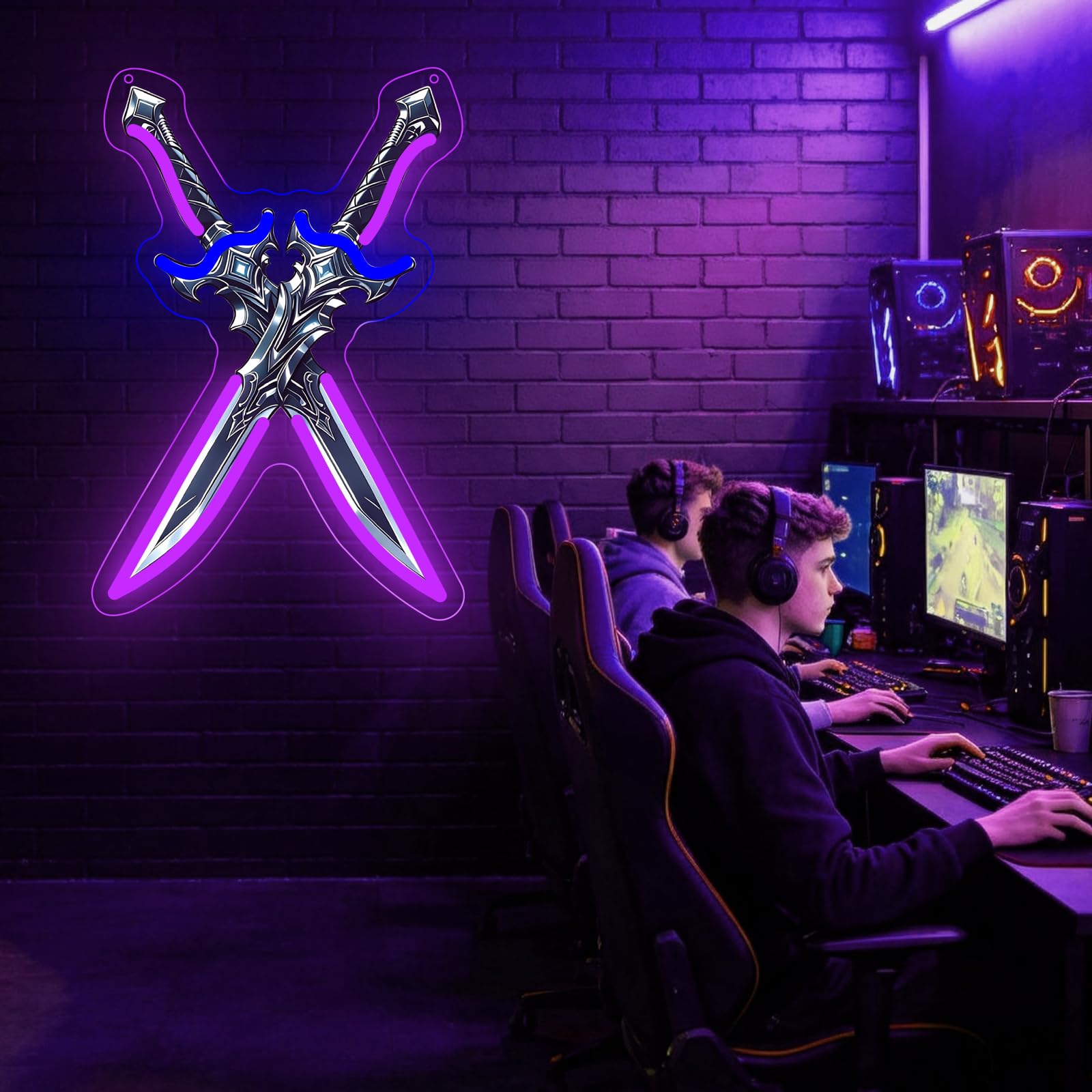 Schwert Neon Schild Anime LED Schild Lampe für USB Wanddekoration Game Neonlicht Sign für Gaming Zimmer Hobbyraum Schlafzimmer Man Cave Deko für Teens Männer Lady Jungen Geschenk