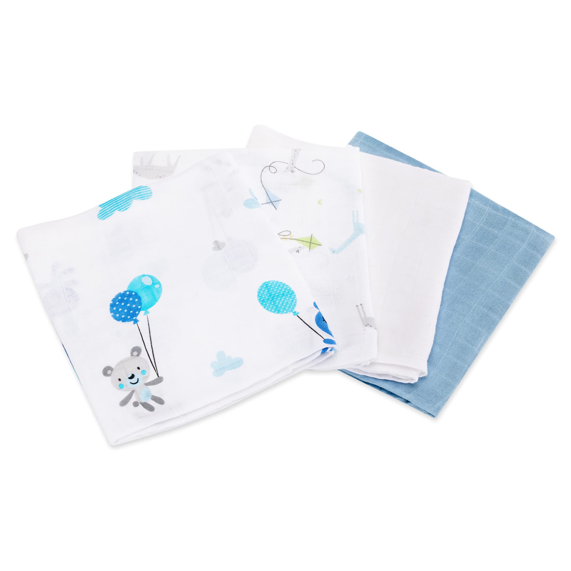 Navaris Set 4x Mussole per Neonato Misto Cotone e Viscosa Copertina 80x80cm Fascia per Allattamento Bianco Blu