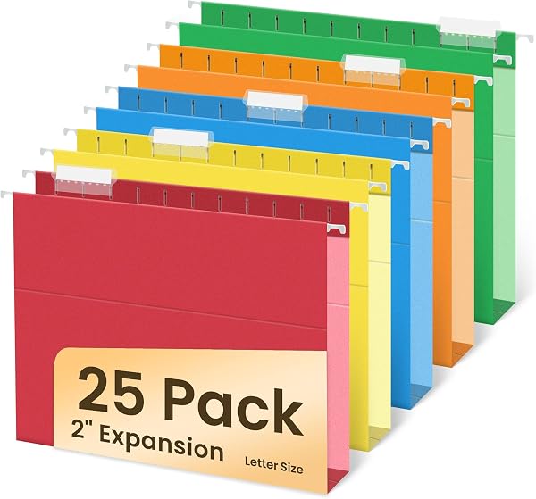SUNEE Hanging File Folders Extra Capacity, 25 Pack Letter Size File Folders with 1/5-cut Tabs, Stay Organized for Your H