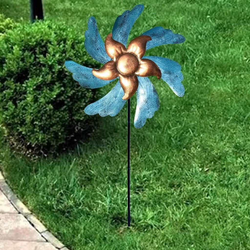 Usoway Iron Windmill Yard Art Outdoor Metal Colorful Willow Leaves Direction Wind Spinner Garden Lawn Decoration Wind Windmill Decor Outdoor, 665599