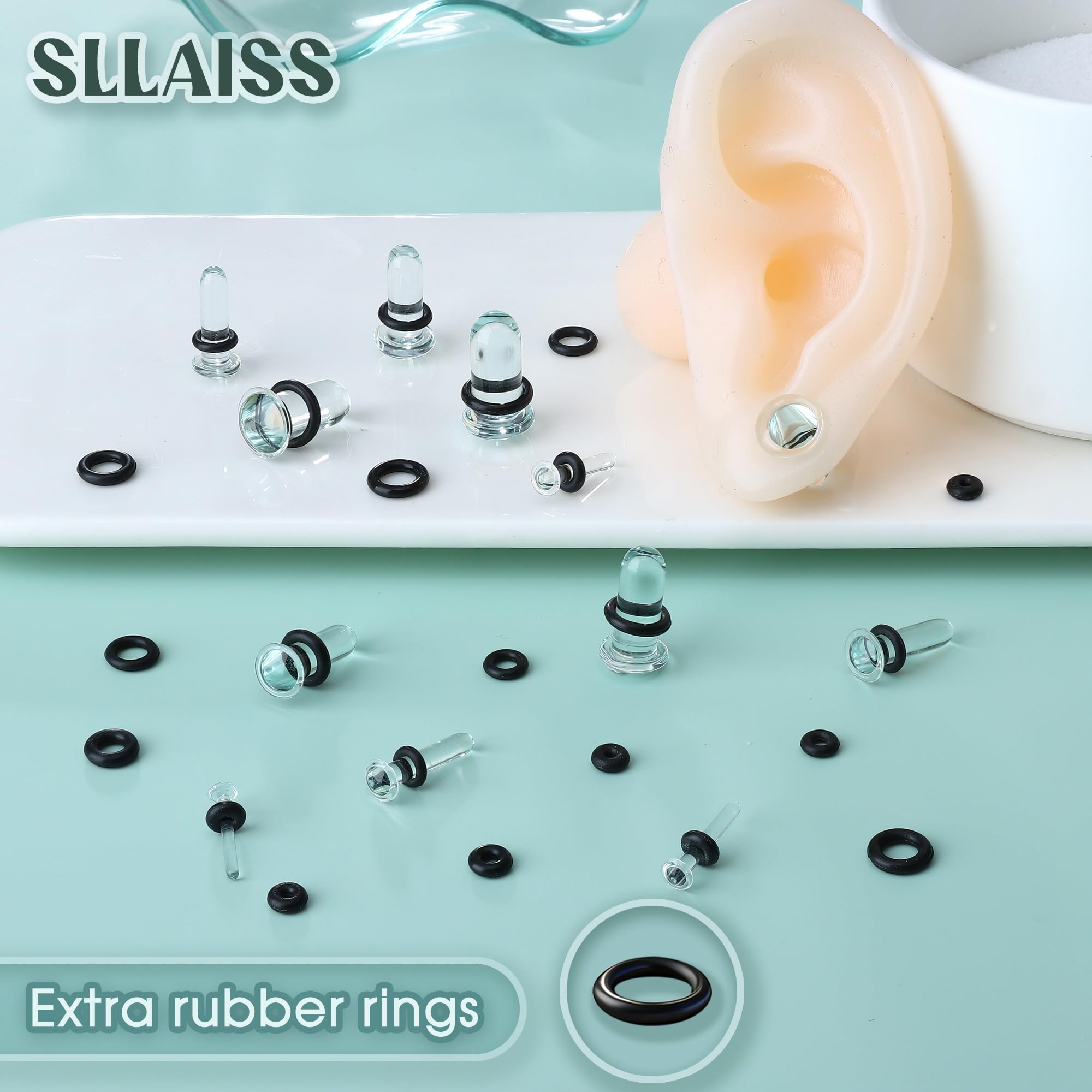 Sllaiss 10/12 Paia Dilatatori Lobo Set 1.6mm-12mm Dilatatore Orecchio Vetro Ear Stretching Kit per Plug Tunnel Piercing Labret Orecchini Piercings Trago Elica Cartilagine Helix pour Donna Uomo