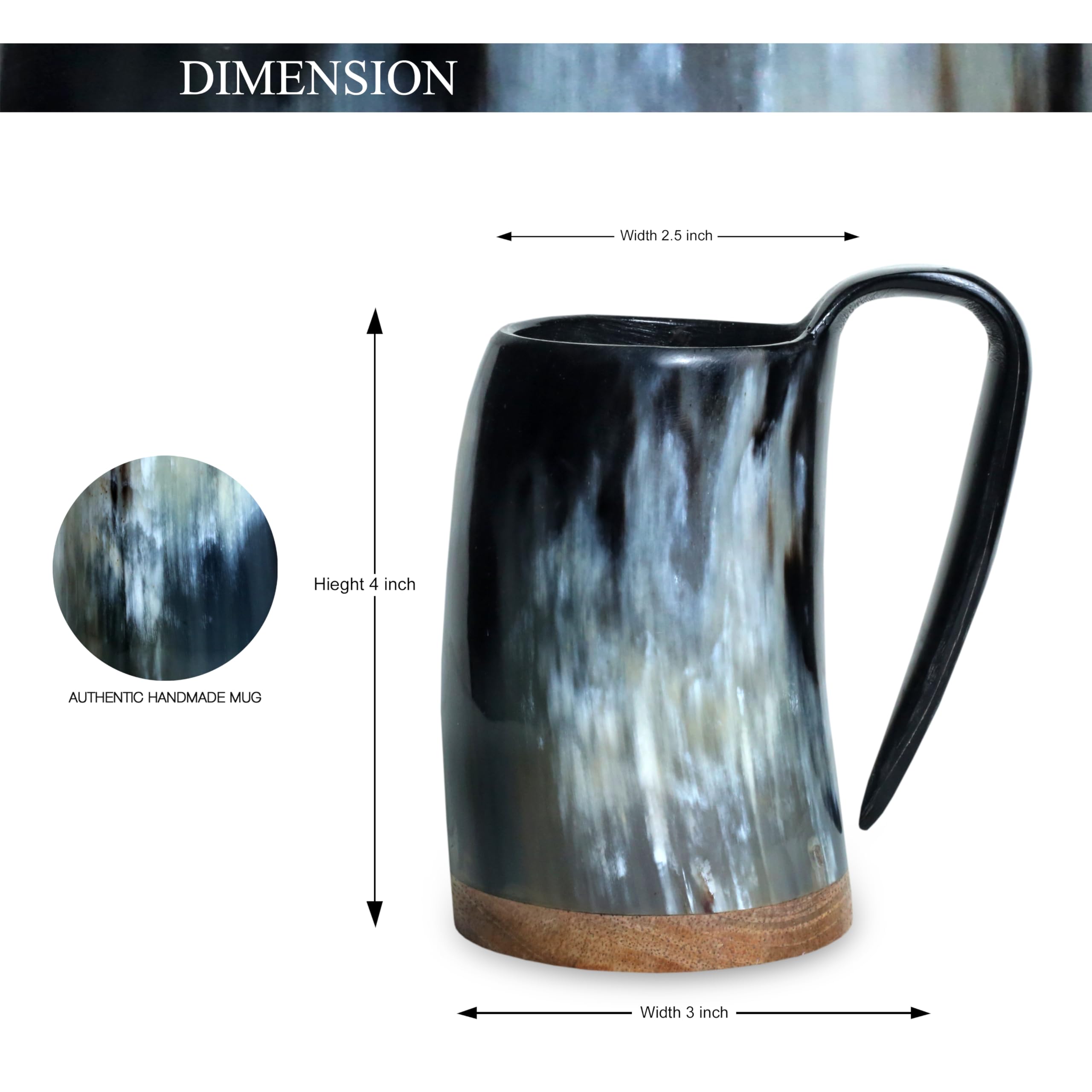 Viking Horn Mug - 100% Authentic 8oz - Ultimate Unique Handmade Ox Horn Norse Mug for Hot & Cold Drinks- Viking Gift for Men and Women- Food Grade Medieval Style Man's Beer & Mead Cup