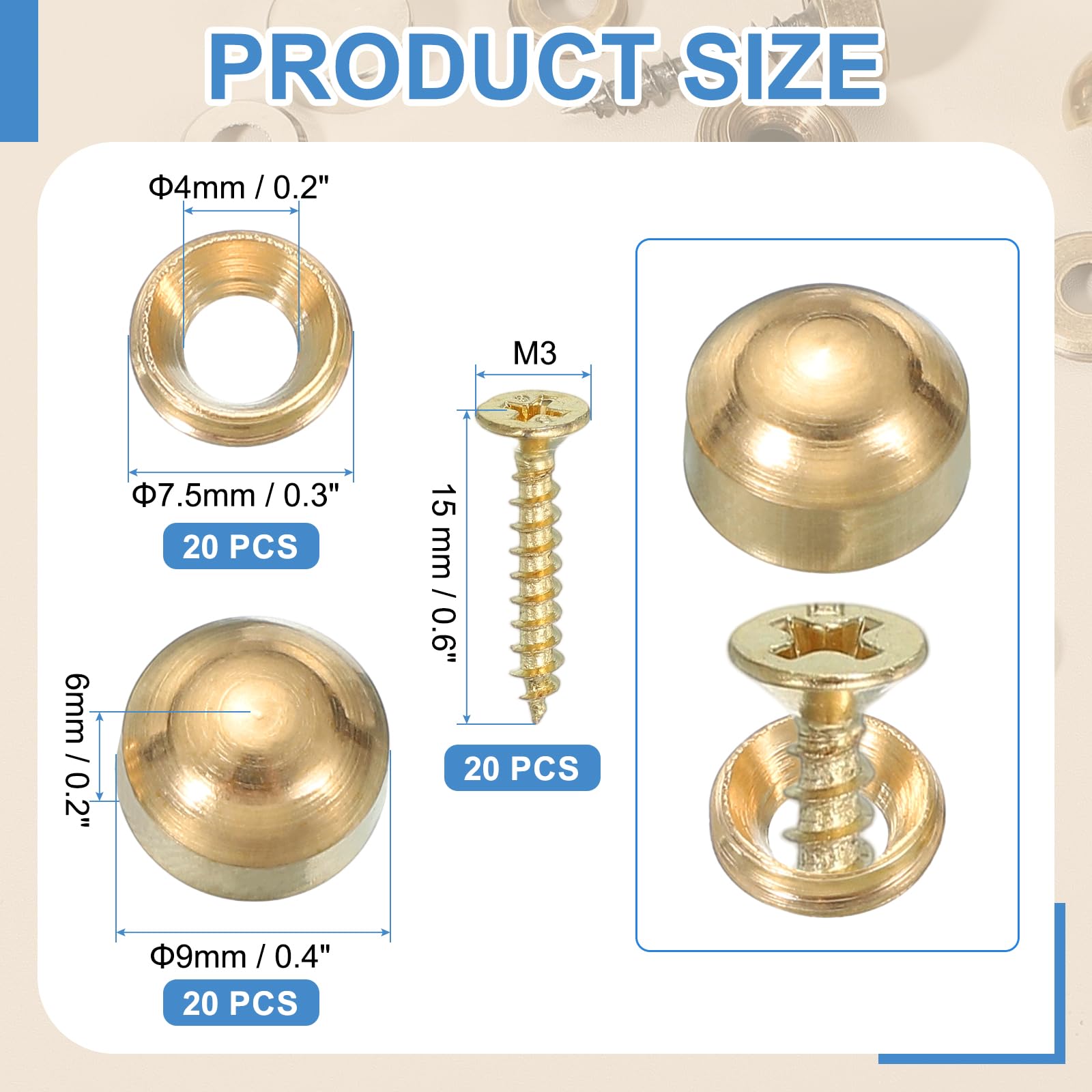 YELARXI Brass Decorative Screws with Caps, Mirror Screw Self Tapping Screws Decorative Cover - Image 2
