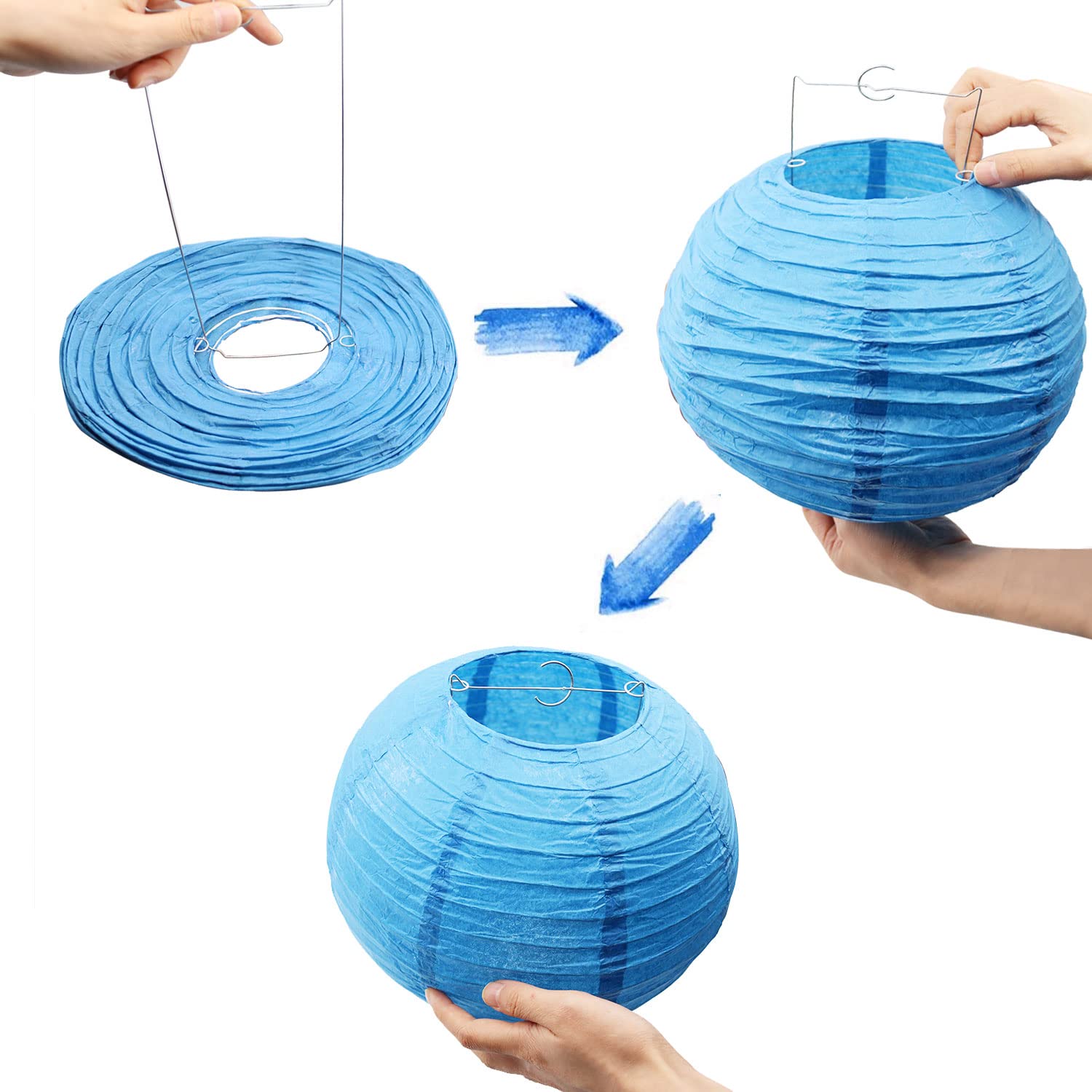 20-Pack Blue Paper Lanterns – Assorted Sizes 4, 6, 8, 10 Inch, White/Light Blue/Royal Blue, Hanging Decor For Graduations, Weddings & Baby Showers