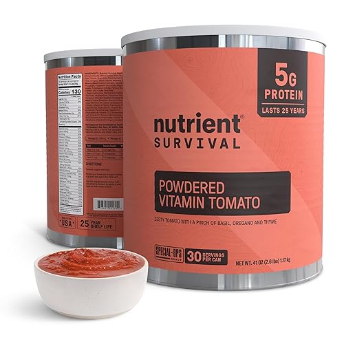 Nutrient Survival Tomate en polvo, tomate con vitamina en polvo (30 porciones), suministro de alimentos de emergencia y suministros de campamento