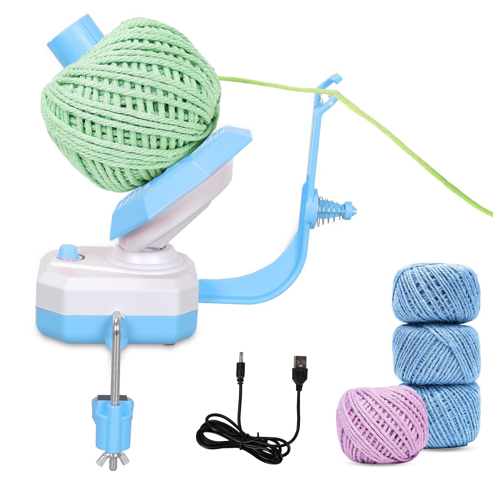 Domigard Avvolgitore Elettrico per Filato a Doppia Molla - Avvolge Automaticamente fino a 280g (10 Once), Ideale per Maglia e Uncinetto - Design Compatto, Facile da Usare (Colore Azzurro)
