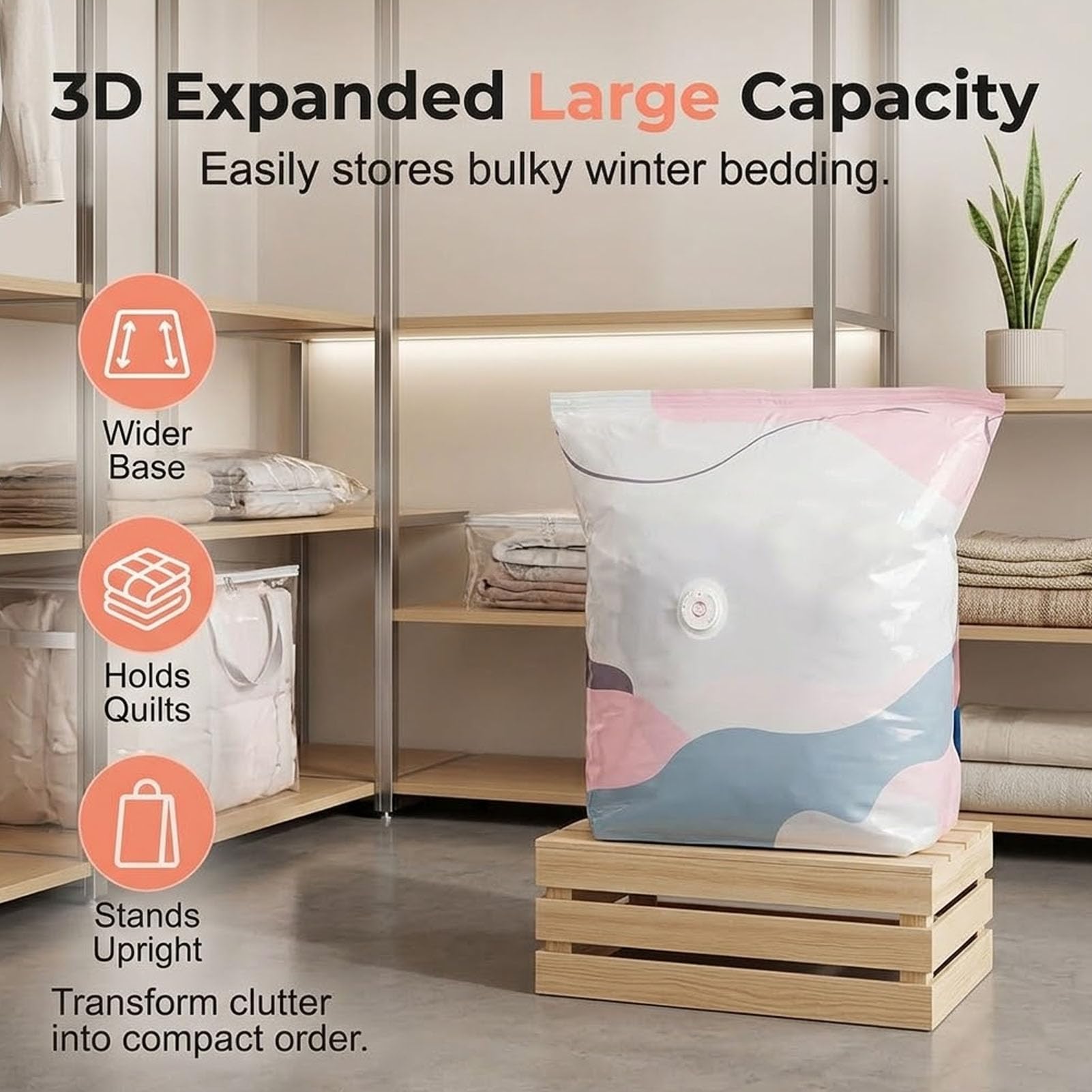 Genérico Bolsa de compresión al vacío sin Bomba, Bolsa de Almacenamiento cúbica Resistente con Cierre hermético para Ropa y edredones, Bolsa Reutilizable de compresión a presión. (5pcs 100x80x30cm)