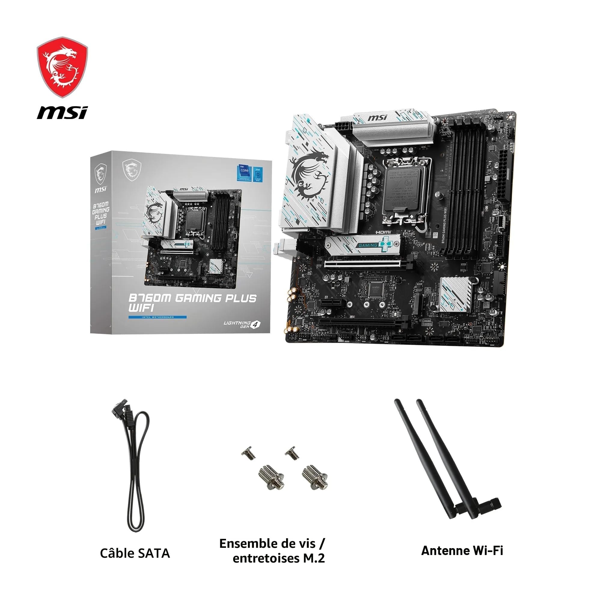 MSI B760M Gaming Plus WiFi Carte Mère, mATX - Compatible avec Les processeurs Intel de 14e, 13e et 12e Gén, LGA 1700 - DDR5 Memory Boost 6800+MHz/OC, 1x PCIe 4.0 x16, 2 x M.2 Gen4, LAN 2.5G, Wi-FI 6E