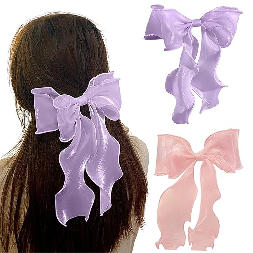 papasgix Pinzas para el pelo para mujer, cintas para el cabello, pinzas para el cabello grandes, color sólido, cinta larga de seda, lazo para el