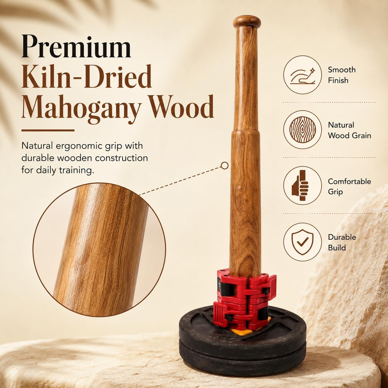 KNK Loadable Macebell/Gada – Portable Wooden Mudgar Training Mace, Adjustable Weight Stick for Strength, Grip & Shoulder Workouts – Olympic Plate Compatible, Travel-Friendly (2ft/2.5ft/3ft)